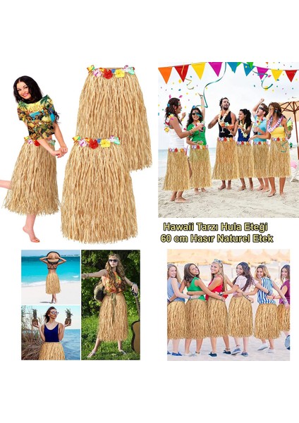 Hawaii Tarzı Hula Eteği - 60 cm Hasır Natural Etek