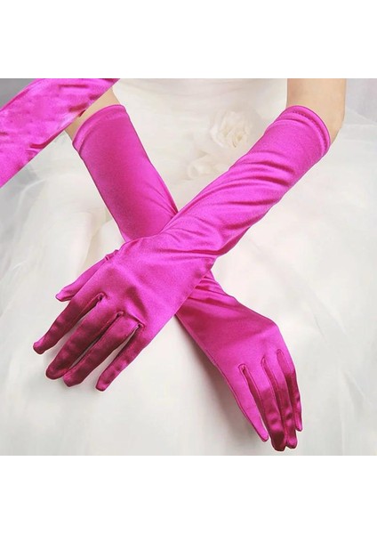 Uzun Boy Ekstra Parlak Saten Eldiven Fuşya Renk modelleri