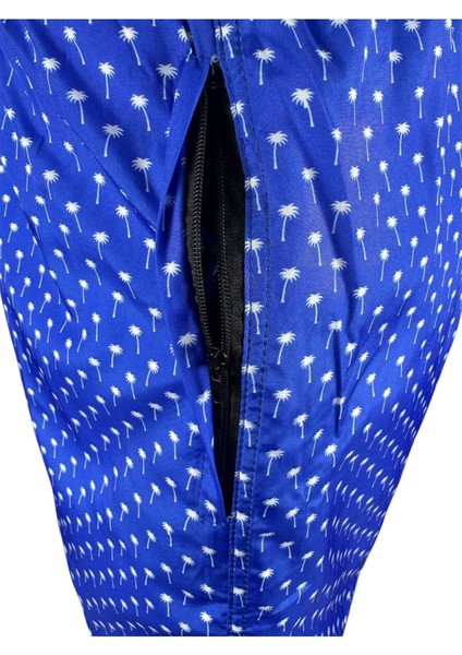 Mavi Desenli Fileli Fermuar Cepli Deniz Şortu modelleri