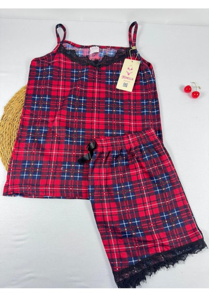 Ekose Çilek Desenli Askılı Şort Pijama Takımı fiyatları