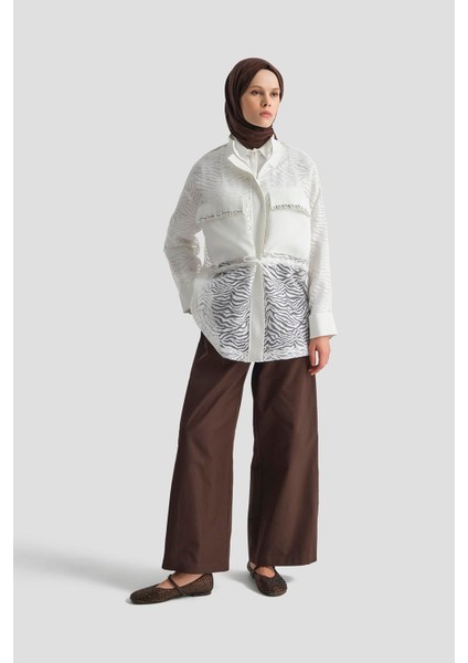 Taş Işlemeli Gizli Fermuarlı Ceket-Ekru 25YT508 modelleri