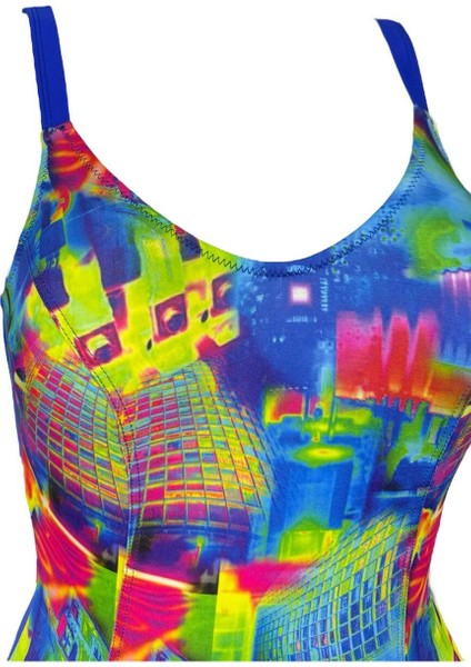 Lacivert Etnik Desenli Çok Renkli Şık Kadın Mayo modelleri