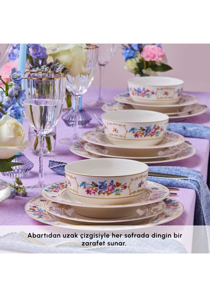 Gülşah 24 Parça Çok Renkli Yemek Takımı 6 Kişilik Bone Malzemeden Üretilmiştir fırsatları