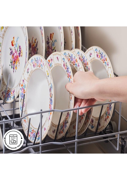 Gülşah 24 Parça Çok Renkli Yemek Takımı 6 Kişilik Bone Malzemeden Üretilmiştir