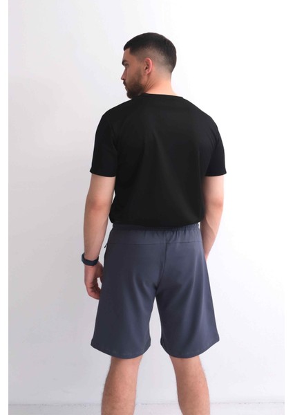 Erkek Beli Lastikli Parçalı Cepli Fermuarlı Füme Şort fırsatları