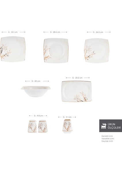 Square Bone Autumn 53 Parça 12 Kişilik Yemek Takımı Gold fiyatları