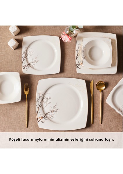 Square Bone Autumn 53 Parça 12 Kişilik Yemek Takımı Gold fırsatları