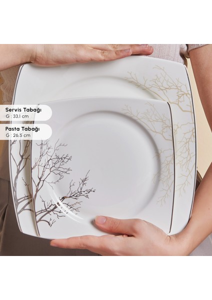 Square Bone Autumn 53 Parça 12 Kişilik Yemek Takımı Gold