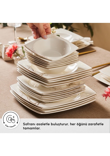 Square Bone Autumn 53 Parça 12 Kişilik Yemek Takımı Gold