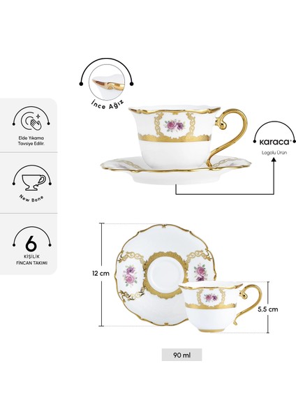 Royal Bone Elizabeth 6 Kişilik Kahve Fincan Takımı 90 ml fiyatları