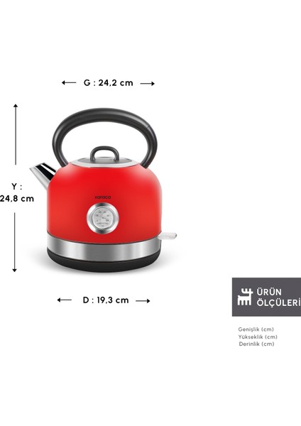 Retro Su Isıtıcısı Kettle 2202 Kırmızı 2200W fiyatları