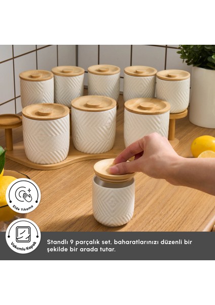 Estoda Vakumlu Kapaklı 10 Parça Standlı Baharat Takımı modelleri