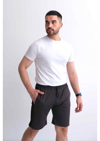 Regular Kalıp Mevsimlik Beli Bağcıklı Parçalı Antrasit Erkek Şort
