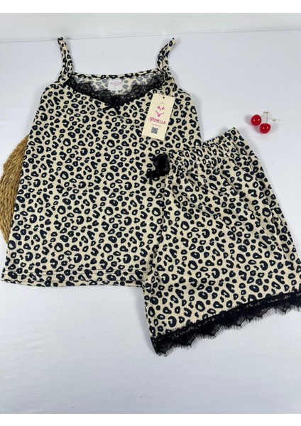 Leopar Desenli Askılı Şort Pijama Takımı fiyatları