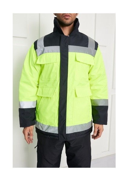 Reflektörlü Fleto Cepli Bondit Iş Kabanı Sarı Lacivert