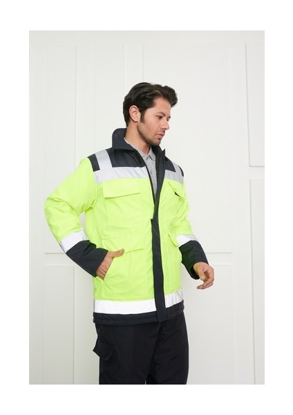 Reflektörlü Fleto Cepli Bondit Iş Kabanı Sarı Lacivert modelleri