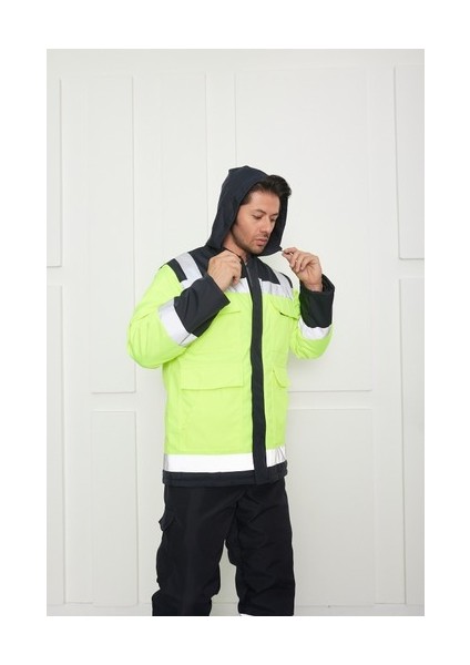 Reflektörlü Fleto Cepli Bondit Iş Kabanı Sarı Lacivert