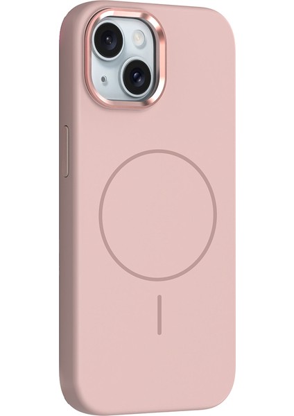iPhone 14 Kılıf M-Safe Şarj Özellikli Metal Kamera Çerçeveli Ata Edi Silikon Kapak - Rose Gold