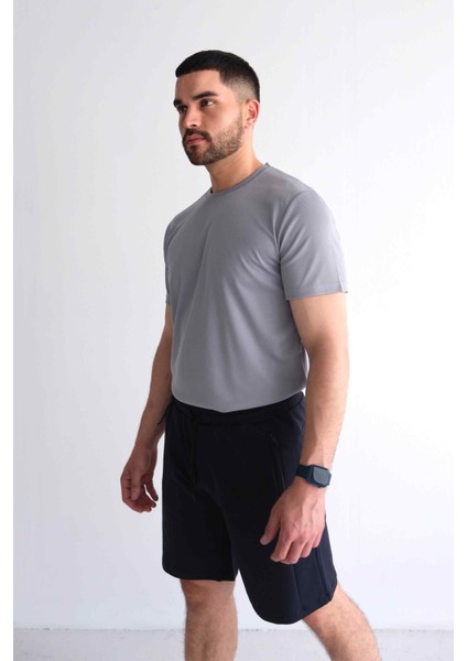 Erkek Beli Lastikli Parçalı Cepli Fermuarlı Lacivert Şort modelleri