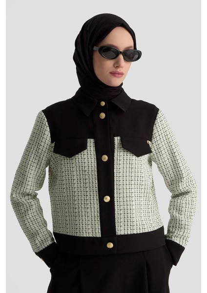 Gold Düğme Detaylı Süs Cepli Etekli Tüvit Ikili Takım Siyah 25KT605