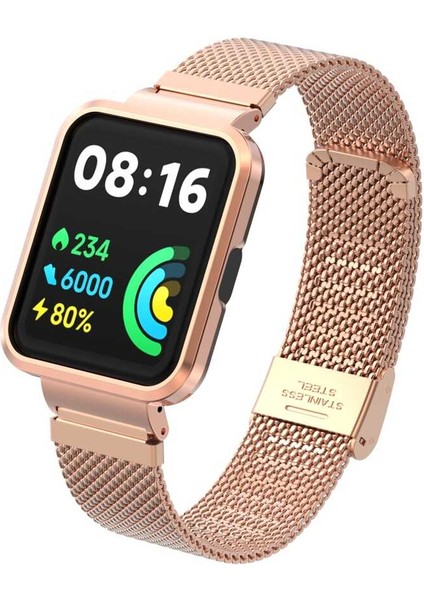 Xiaomi Redmi Watch 2 Lite Uyumlu Krd-66 Metal Kordon Ata - Rose Gold