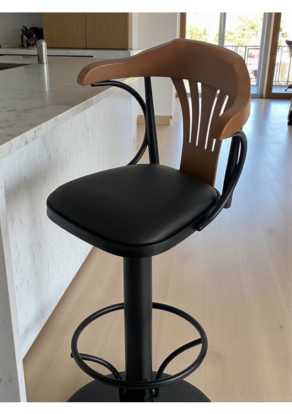 T168/75 Dönerli Bar Sandalyesi – Siyah Deri Oturum, Inegöl Ceviz Sırt 75 cm Yükseklik fiyatları