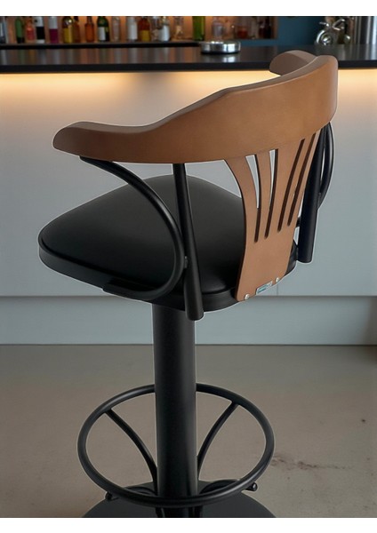 T168/75 Dönerli Bar Sandalyesi – Siyah Deri Oturum, Inegöl Ceviz Sırt 75 cm Yükseklik modelleri