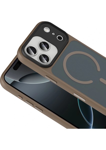 iPhone 17 Pro Max Uyumlu Kılıf Mat Arka Yüzey Wireless Şarj Özellikli Flet M-Safe Kapak modelleri