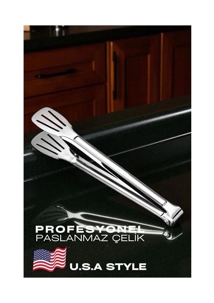 Modacar Amerikan Tip Mutfak Maşası 304 Paslanmaz Çelik Makarna Pasta Salata Çok Amaçlı Maşa