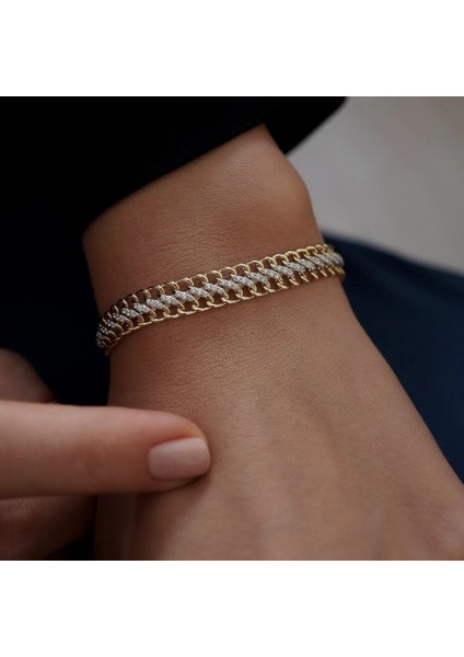 Taşlı Bismark Altın Bileklik