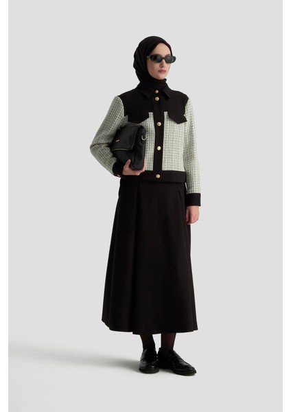 Gold Düğme Detaylı Süs Cepli Etekli Tüvit Ikili Takım Siyah 25KT605 fiyatları