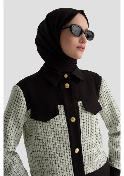 Gold Düğme Detaylı Süs Cepli Etekli Tüvit Ikili Takım Siyah 25KT605 modelleri
