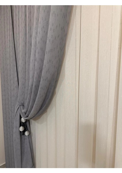 Nivemeshome Mızraklı FIR0914 AR03102 V-105 Gri 1/3 Sık Pileli Tül Perde Apm