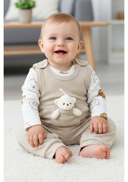 Ayıcıklı Raporlu Kumaş Erkek Bebek Çocuk Tulum 3 Ay, 6 Ay, 9 Ay