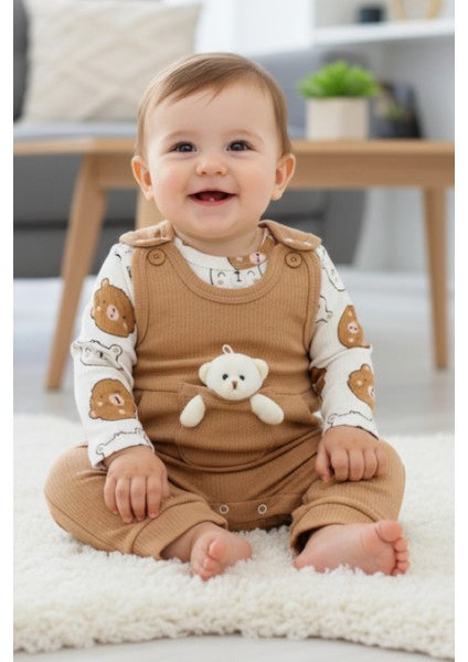 Ayıcıklı Raporlu Kumaş Erkek Bebek Çocuk Tulum 3 Ay, 6 Ay, 9 Ay