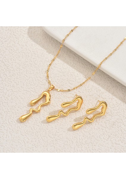 Altın Düzensiz Kavisli Kolye ve Küpe Seti (Yurt Dışından) modelleri