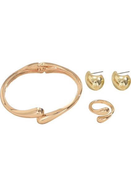 Altın Damla Bilezik, Küpe ve Yüzük Takı Seti (Yurt Dışından)