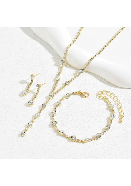 Altın Kakmalı Zirkon Taşlı Kolye, Bilezik ve Küpe Seti (Yurt Dışından) modelleri