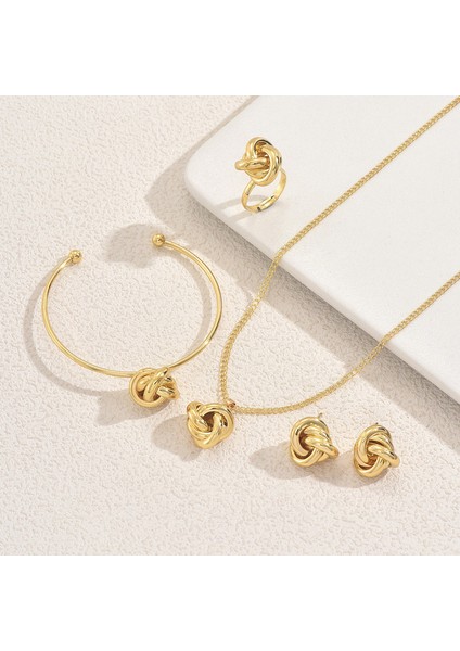 Altın Twist Kolye, Bilezik ve Küpe Takı Seti (Yurt Dışından) modelleri