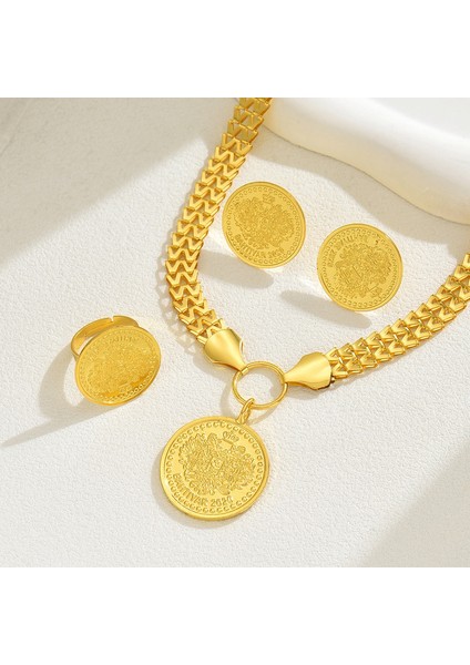Altın Madalyon Kolye, Küpe ve Yüzük Takı Seti (Yurt Dışından) modelleri