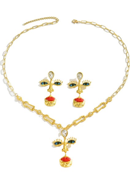 Yapay Elmaslı Altın Haç Uzun Kolye ve Küpeler (Yurt Dışından)