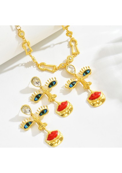 Yapay Elmaslı Altın Haç Uzun Kolye ve Küpeler (Yurt Dışından) modelleri