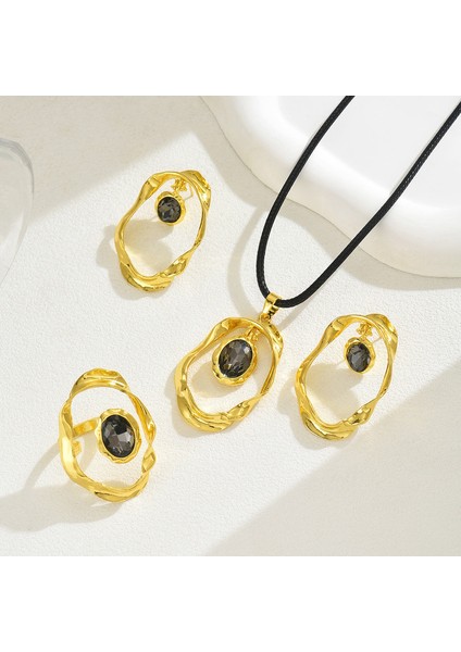 Altın Kakmalı Yapay Kristal Kolye, Küpe ve Yüzük Takı Seti (Yurt Dışından) modelleri