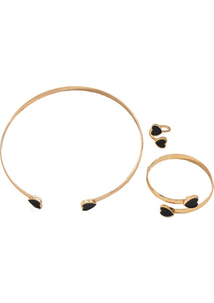 Altın Kalp Şeklinde Kolye, Küpe ve Açık Yüzük Takı Seti (Yurt Dışından)