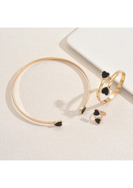 Altın Kalp Şeklinde Kolye, Küpe ve Açık Yüzük Takı Seti (Yurt Dışından) modelleri