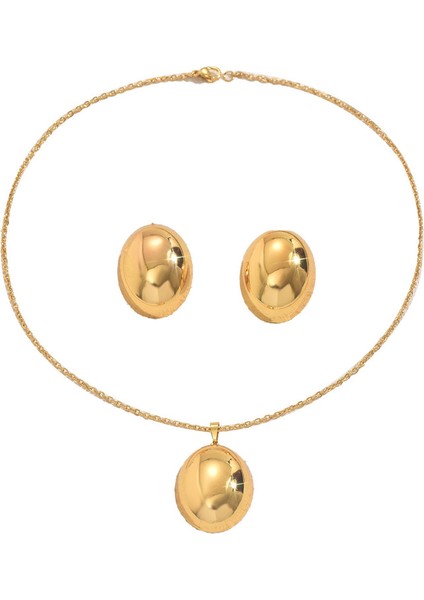 Altın Geometrik Halka Kolye ve Küpe Seti (Yurt Dışından)