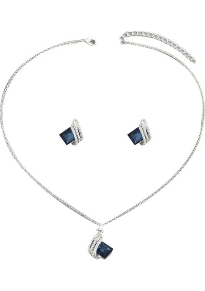 Yapay Kristalli Gümüş Tonlarında Kolye ve Küpe Seti (Yurt Dışından)