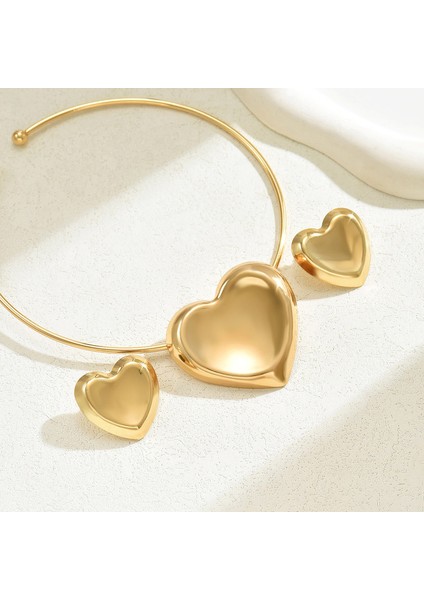 Altın Kalp Şeklinde Kolye ve Küpe Takı Seti (Yurt Dışından) modelleri