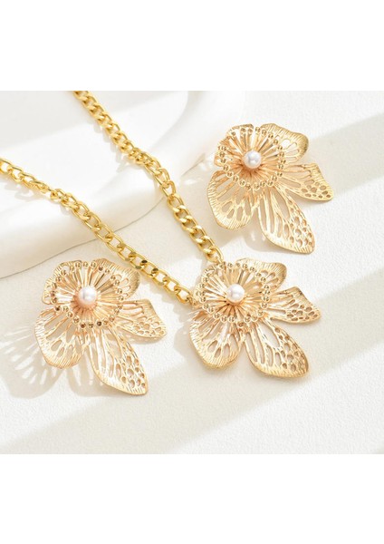 Yapay Incilerle Altın Burgulu Kolye ve Küpe Seti (Yurt Dışından) modelleri