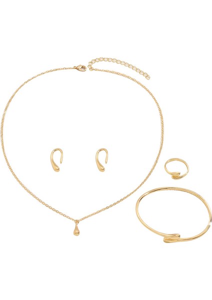 Altın Damla Kolye, Bilezik, Küpe ve Yüzük Takı Seti (Yurt Dışından)